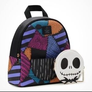 Loungefly TNBC Sally Patchwork Backpack with Jack Skellington Change Purse.